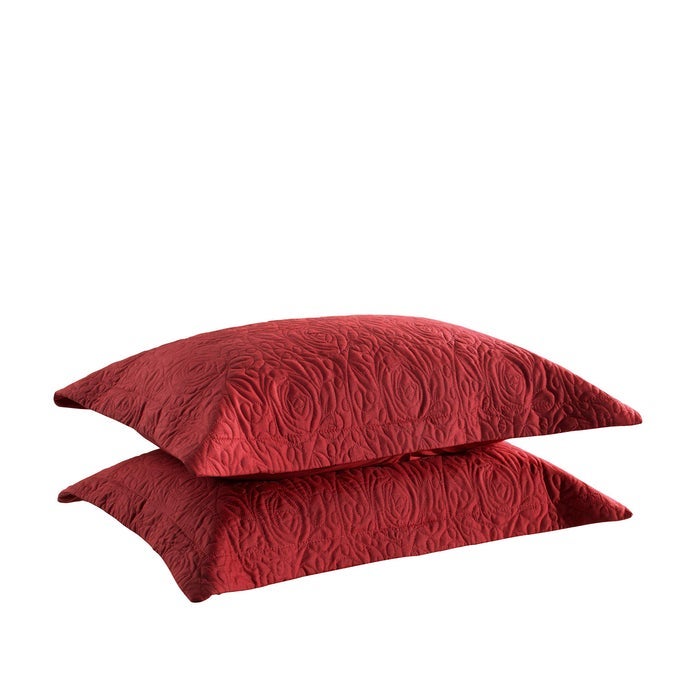 2PIECE EMBROIDERED PILLOW SHAMS QUEEN DECORATIVE MICROFIBER PILLOW COVERS SET STANDARD SIZE RED