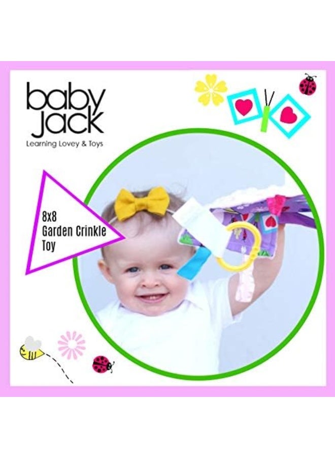 The Learning Lovey Baby Jack & Co 8x8â€ Garden Flowers Bugs, Butterflies and Bees Lovey Tag Toy - Crinkle Toy for Developing 5 Senses - Soother - Learn Shapes & Colors - Travel Gift - BPA Free w/Stroller Clip - Image 2