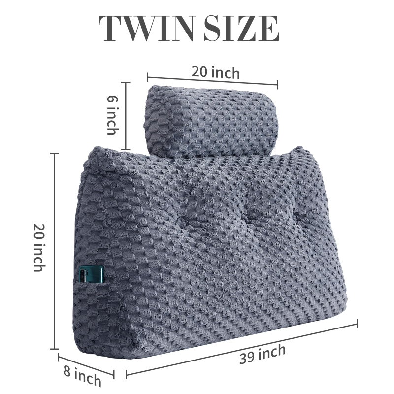 EUHAMS Wedge Headboard Pillow - Bed Wedge Pillow for Headboard Triangular Head board Pillows with Neck Roll -Large Bolster Pillows for Sitting in Bed Backrest Positioning Support (Grey,39x8x20 Inches) - Image 2