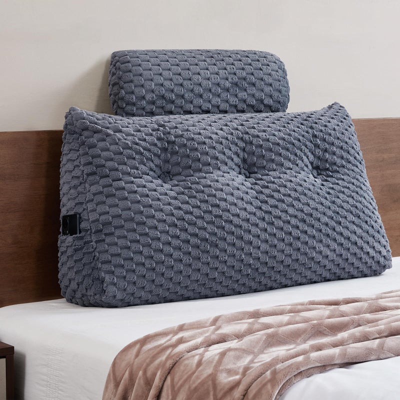 EUHAMS Wedge Headboard Pillow - Bed Wedge Pillow for Headboard Triangular Head board Pillows with Neck Roll -Large Bolster Pillows for Sitting in Bed Backrest Positioning Support (Grey,39x8x20 Inches) - Image 1
