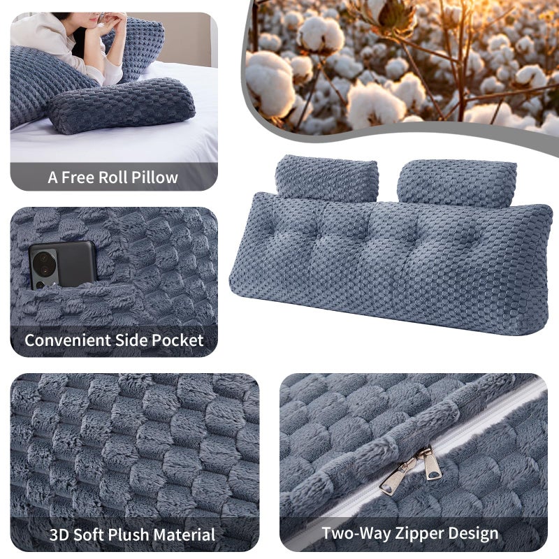 EUHAMS Wedge Headboard Pillow - Bed Wedge Pillow for Headboard Triangular Head board Pillows with Neck Roll -Large Bolster Pillows for Sitting in Bed Backrest Positioning Support (Grey,39x8x20 Inches) - Image 4