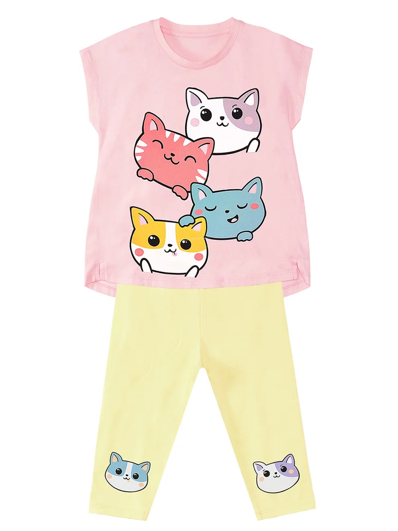 Denokids Cat Friends Girl T-shirt&Leggings Set