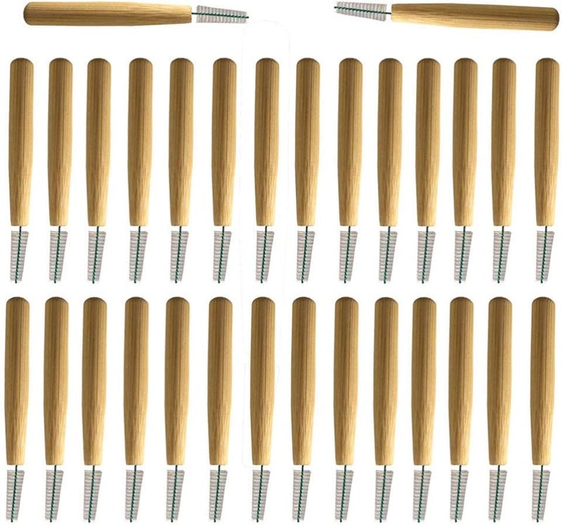 HEALLILY 30pcs Interdental Brushes with Bamboo Handle 10mm Between Teeth Toothbrush Oral Hygiene Cleaner Gingival Dental Floss Pick for Personal Health Care - Image 1