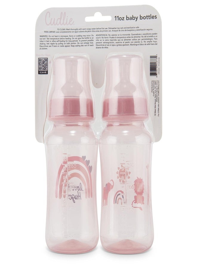 Cudlie Premium 2-Pack Baby Bottles - 11 Ounce, Hourglass Shape, Fun Boys and Girls Prints, Clear Cover - BPA-Free - Image 3