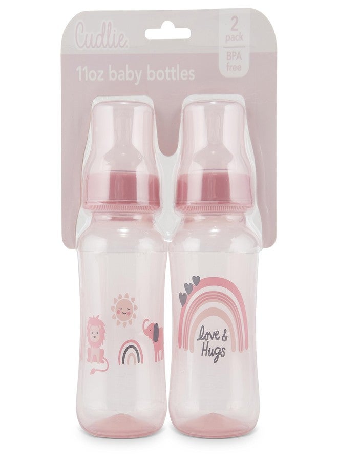 Cudlie Premium 2-Pack Baby Bottles - 11 Ounce, Hourglass Shape, Fun Boys and Girls Prints, Clear Cover - BPA-Free - Image 2
