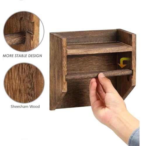 Crysellewoods 7.5"L x 7.9" Rustic Wooden Toilet Paper Holder with Shelf ，Wall Mounted Tissue Roll Holder with Phone Storage Shelf ，Paper Dispenser Holder for Bathroom Wooden Toilet Paper Holder Stand - Image 5