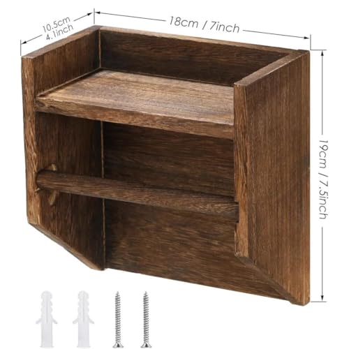 Crysellewoods 7.5"L x 7.9" Rustic Wooden Toilet Paper Holder with Shelf ，Wall Mounted Tissue Roll Holder with Phone Storage Shelf ，Paper Dispenser Holder for Bathroom Wooden Toilet Paper Holder Stand - Image 2