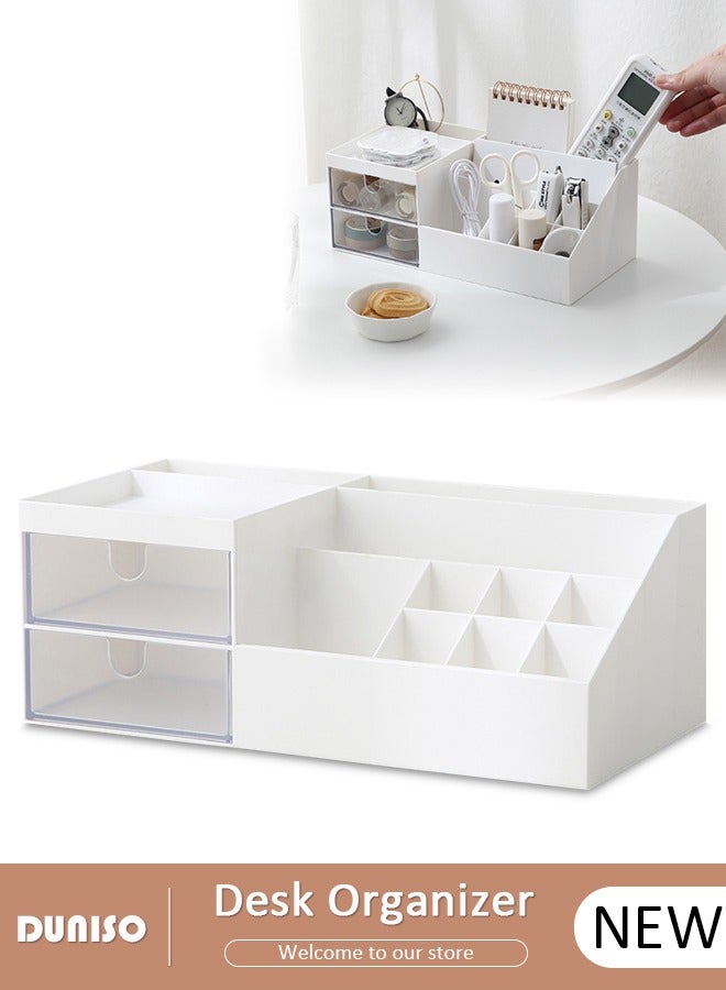 DUNISO Desk Organizers Storage Box Cosmetic Storage Organizer Makeup Organizer Mini Desk Storage for Office Supplies Bathroom Counter or Dresser White - Image 1