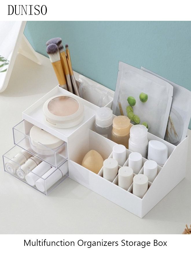 DUNISO Desk Organizers Storage Box Cosmetic Storage Organizer Makeup Organizer Mini Desk Storage for Office Supplies Bathroom Counter or Dresser White - Image 2