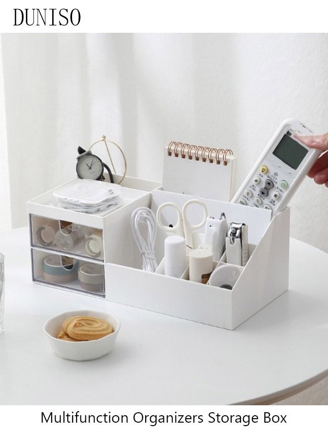 DUNISO Desk Organizers Storage Box Cosmetic Storage Organizer Makeup Organizer Mini Desk Storage for Office Supplies Bathroom Counter or Dresser White - Image 3