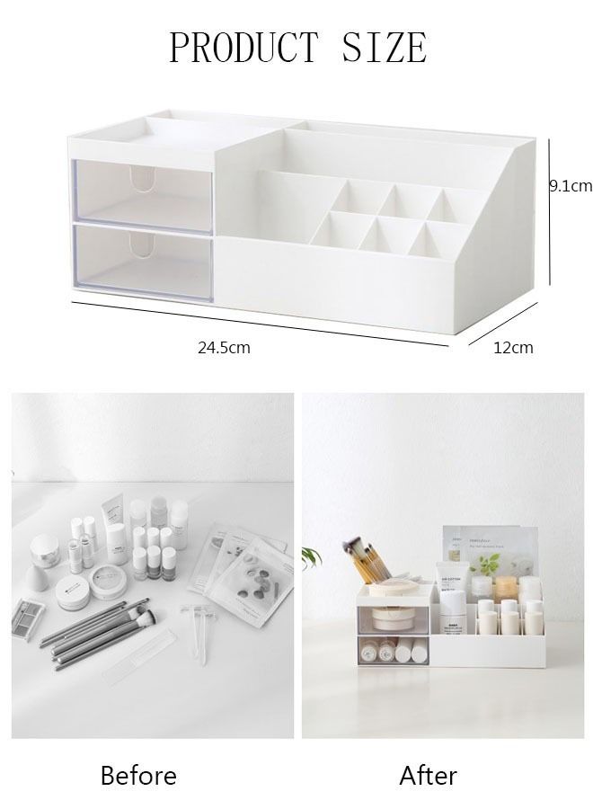 DUNISO Desk Organizers Storage Box Cosmetic Storage Organizer Makeup Organizer Mini Desk Storage for Office Supplies Bathroom Counter or Dresser White - Image 4