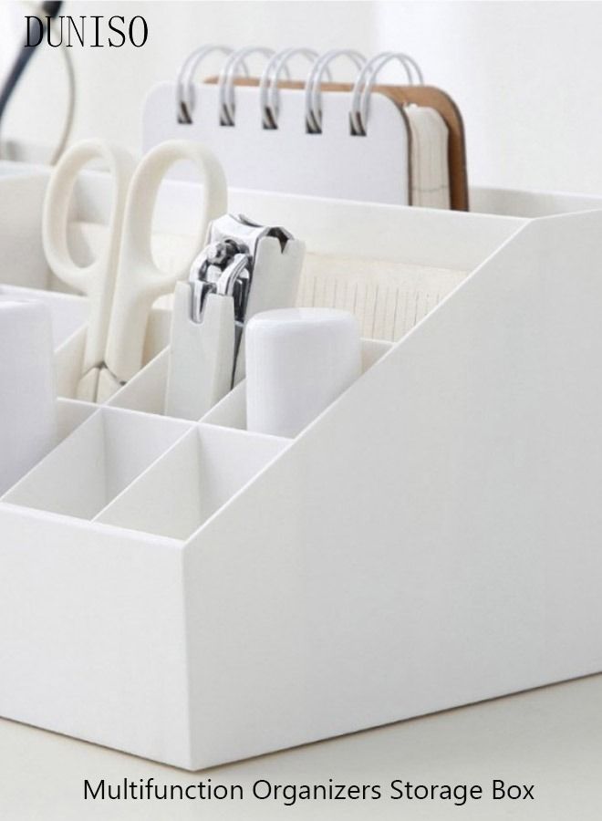 DUNISO Desk Organizers Storage Box Cosmetic Storage Organizer Makeup Organizer Mini Desk Storage for Office Supplies Bathroom Counter or Dresser White - Image 5