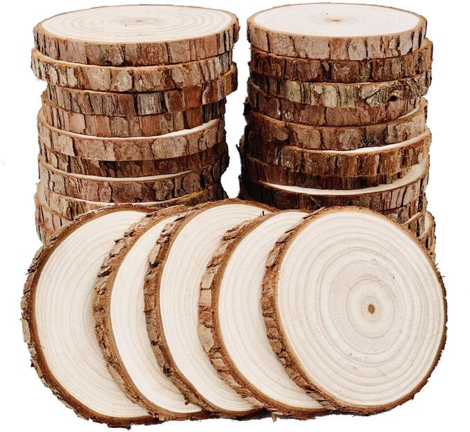 UNFINISHED NATURAL WOOD SLICES WITH BARK 30 PCS 354 INCH CRAFT WOOD KIT CIRCLES CRAFTS CHRISTMAS ORNAMENTS DIY CRAFTS WITH BARK FOR CRAFTS RUSTIC WEDDING DECORATION