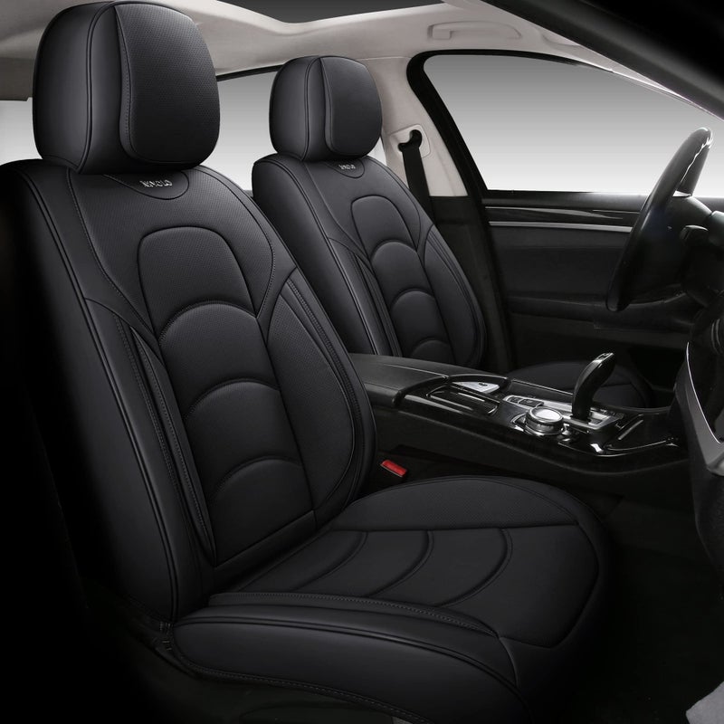 NS YOLO Full Coverage Car Seat Covers Universal Fit for Cars SUVs Pickup Trucks with Waterproof Leatherette in Automotive Vehicle Interior Accessories Black Front Pair