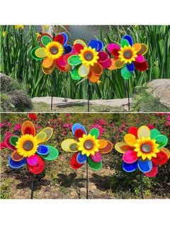SYOSI Garden Wind Spinners, Sunflower Windmills Lawn Decor, Rainbow Pinwheels for Yard and Garden, Outdoor Ornaments Spinner Art Pathway Patio Ornaments, 2PCS  - Image 3