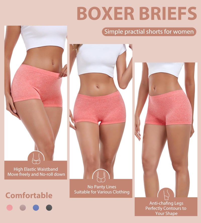 dmuveo Womens Boys Shorts Underwear Seamless Panties Full Coverage Ladies Briefs Soft Stretch Boxer Boyshort For Women 4 Pack Size 6, Medium - Image 3