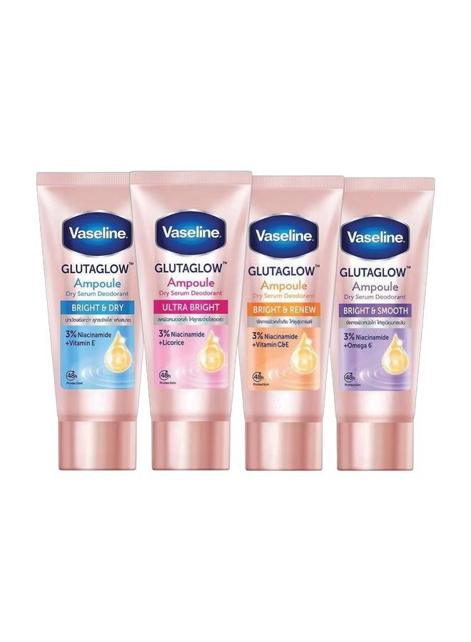 Vaseline Glutaglow Ultra Bright Ampoule Dry Serum Deodorant 45ml & Glutaglow Bright & Renew Ampoule Dry Serum Deodorant - 45ml & Glutaglow Bright & Dry Ampoule Dry Serum Deodorant 45ml & Gluta Glow Ampoule Serum Deodorant Bright & Smooth 45ml Bundle - Image 1