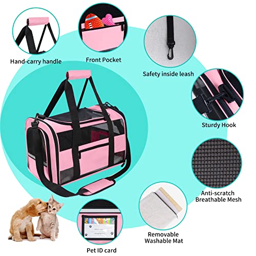CUSSIOU 20" Large Cat Carrier Soft Side Dog Carrier Pet Carrier for Medium Small Dogs Cats Collapsible Soft Sided Pet Carrier for Cats Dogs Puppy of 25 lbs, Pink - Image 5