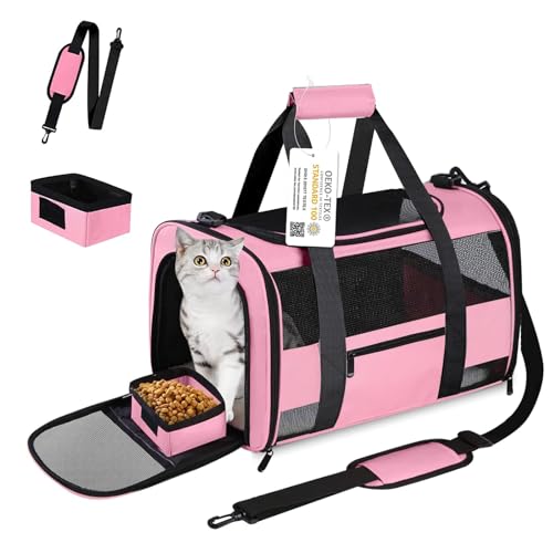 CUSSIOU 20" Large Cat Carrier Soft Side Dog Carrier Pet Carrier for Medium Small Dogs Cats Collapsible Soft Sided Pet Carrier for Cats Dogs Puppy of 25 lbs, Pink - Image 1