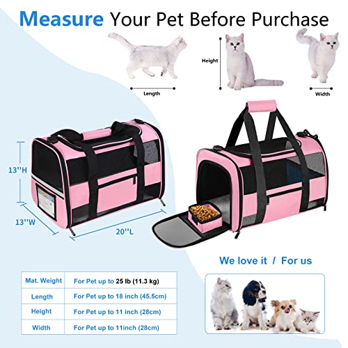 CUSSIOU 20" Large Cat Carrier Soft Side Dog Carrier Pet Carrier for Medium Small Dogs Cats Collapsible Soft Sided Pet Carrier for Cats Dogs Puppy of 25 lbs, Pink - Image 2