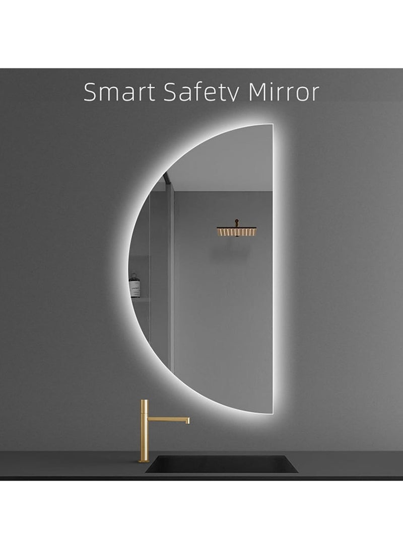 فيبارتي مرآة حمام LED، مرآة زينة نصف دائرية معلقة مقاس 19.6 × 39.2 بوصة، مرآة حائط كبيرة غير منتظمة نصف قمر مع مقاومة للضباب، وظيفة عكس الضوء بثلاثة ألوان، 100 × 50 سم، غرفة الملابس، مرآة حائط أنيقة، زجاج عالي الدقة، سطوع قابل للتعديل، ديكور حمام فاخر، تقنية مضادة للضباب، مرآة حائط مزخرفة - Image 2