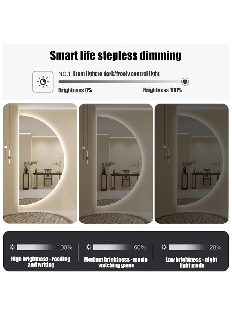 فيبارتي مرآة حمام LED، مرآة زينة نصف دائرية معلقة مقاس 19.6 × 39.2 بوصة، مرآة حائط كبيرة غير منتظمة نصف قمر مع مقاومة للضباب، وظيفة عكس الضوء بثلاثة ألوان، 100 × 50 سم، غرفة الملابس، مرآة حائط أنيقة، زجاج عالي الدقة، سطوع قابل للتعديل، ديكور حمام فاخر، تقنية مضادة للضباب، مرآة حائط مزخرفة - Image 5