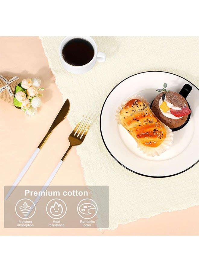Peachjoy مناديل قماشية من القطن والكتان، 12 قطعة مناديل قماشية مصنوعة يدويًا مع حواف، 17 × 17 بوصة مناديل عشاء ناعمة لحفلات الزفاف، مناديل ريفية بحواف لحفلات العشاء، حفلات، زفاف، مناديل زفاف عاجية - Image 2