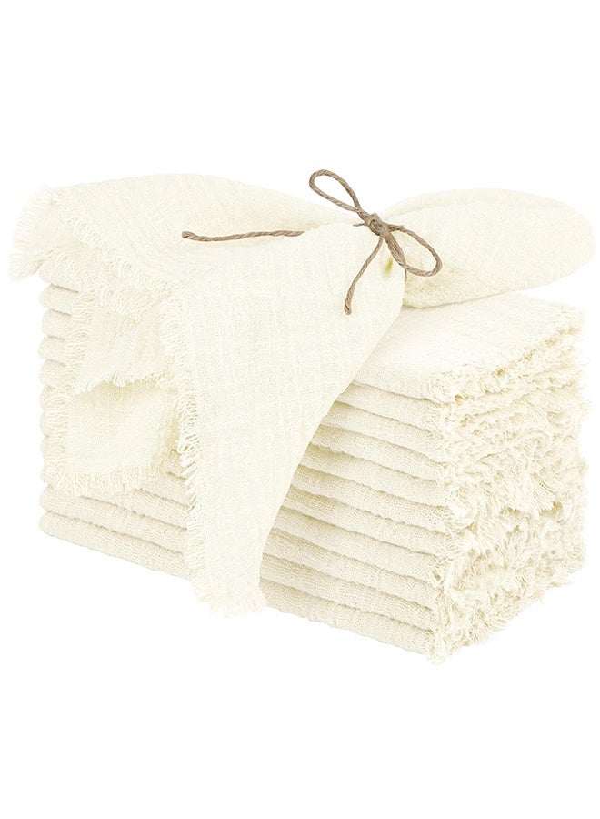 Peachjoy مناديل قماشية من القطن والكتان، 12 قطعة مناديل قماشية مصنوعة يدويًا مع حواف، 17 × 17 بوصة مناديل عشاء ناعمة لحفلات الزفاف، مناديل ريفية بحواف لحفلات العشاء، حفلات، زفاف، مناديل زفاف عاجية - Image 1