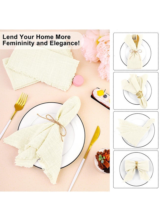 Peachjoy مناديل قماشية من القطن والكتان، 12 قطعة مناديل قماشية مصنوعة يدويًا مع حواف، 17 × 17 بوصة مناديل عشاء ناعمة لحفلات الزفاف، مناديل ريفية بحواف لحفلات العشاء، حفلات، زفاف، مناديل زفاف عاجية - Image 3