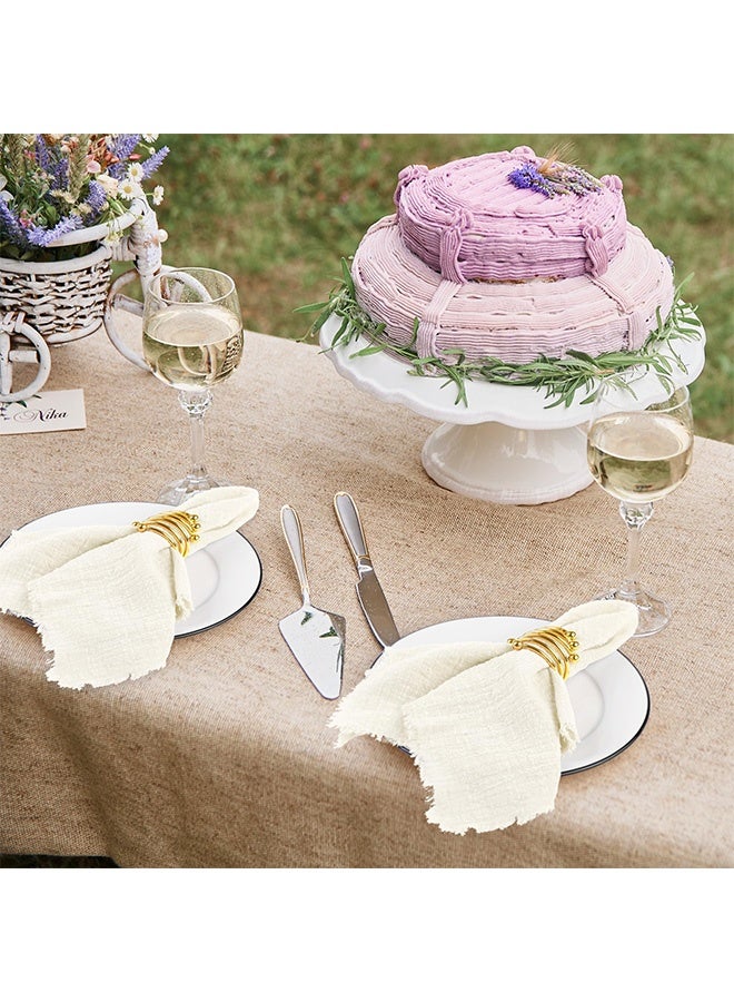 Peachjoy مناديل قماشية من القطن والكتان، 12 قطعة مناديل قماشية مصنوعة يدويًا مع حواف، 17 × 17 بوصة مناديل عشاء ناعمة لحفلات الزفاف، مناديل ريفية بحواف لحفلات العشاء، حفلات، زفاف، مناديل زفاف عاجية - Image 5