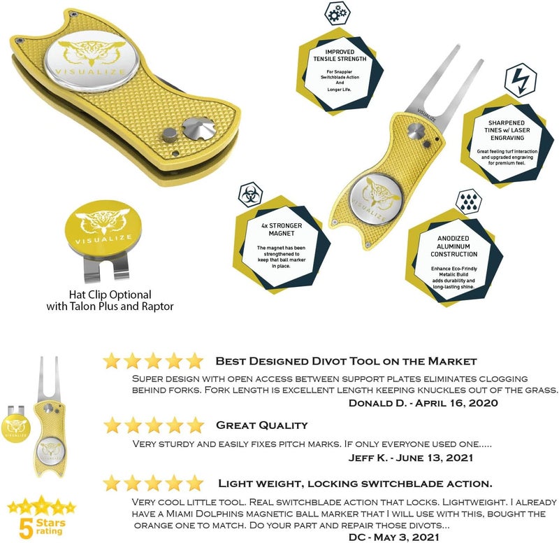 VISUALIZE Store Elite Switchblade Golf Divot Repair Tool Set with Ball Marker - Sturdy Anodized Aluminum - Perfect Golf Accessory Gift - Image 2