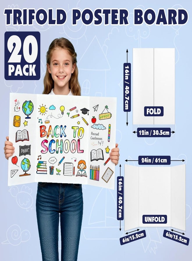 NUITPY 20 Pack Trifold Poster Board, 16in x 24in Corrugated Project Board, White Presentation Board, Trifold Display Board for School Project, Business Presentation, Science Fairs, Event Display - Image 2