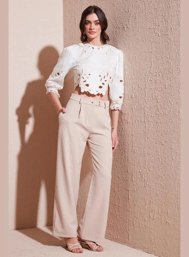 ليلا بنطلون نسائي واسع الساق بخصر مرتفع وقصة قياسية من ليلا