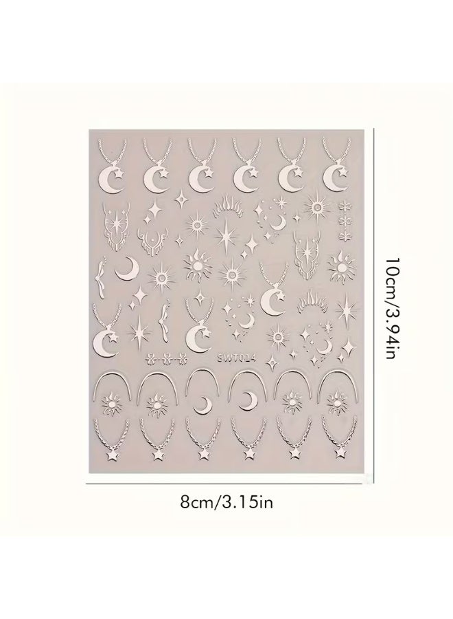 Goolsky New Hot Silver Nail Stickers - Ins Style Moon Star Heart Lock Necklace Feather Metallic Hot Gold Nail Decals - Image 2