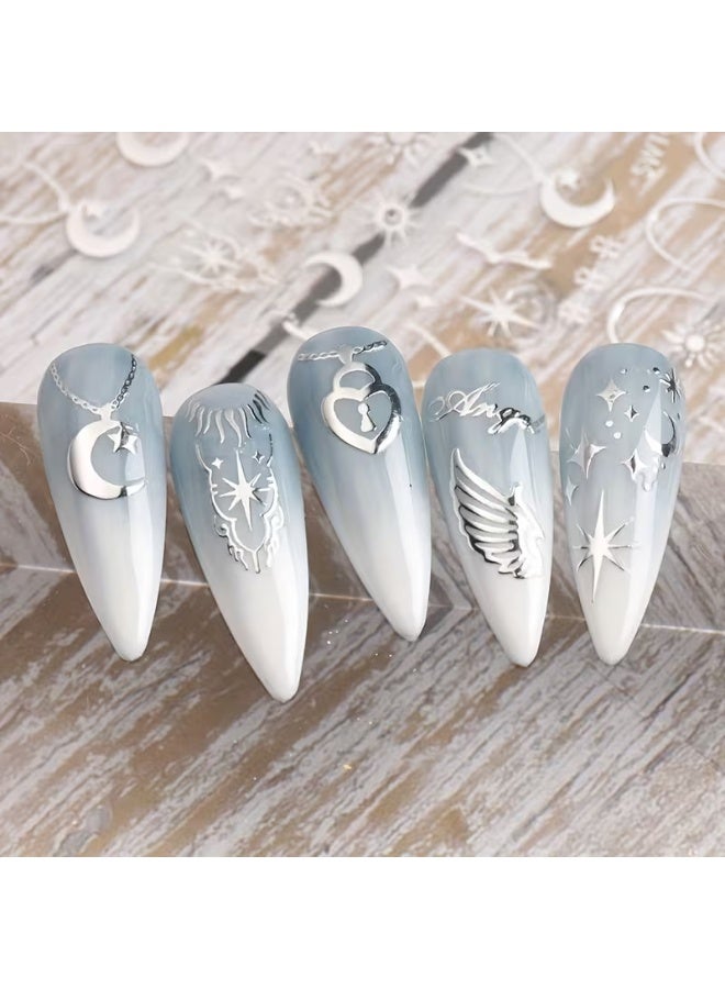 Goolsky New Hot Silver Nail Stickers - Ins Style Moon Star Heart Lock Necklace Feather Metallic Hot Gold Nail Decals - Image 1