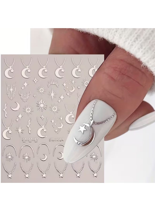 Goolsky New Hot Silver Nail Stickers - Ins Style Moon Star Heart Lock Necklace Feather Metallic Hot Gold Nail Decals - Image 4