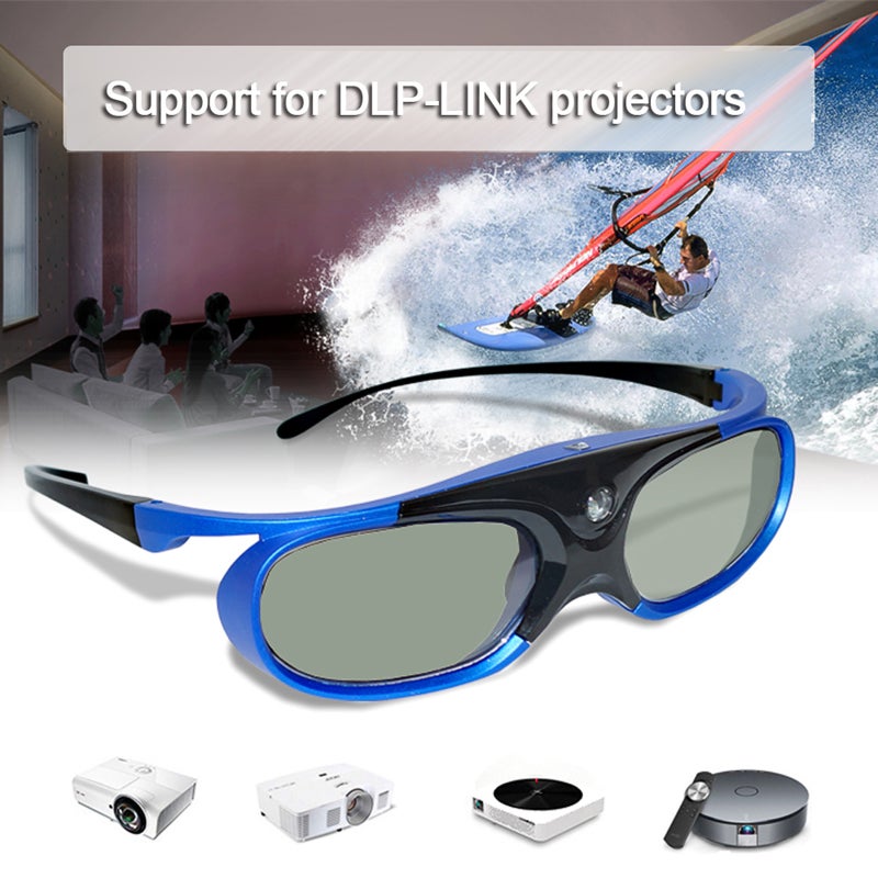 DLP Link 3D Glasses: Blue 32g Lightweight, 144Hz Refresh Rate - Rechargeable 50H Battery Life Active Shutter Projector Glasses for All DLP-Link 3D Projectors - Image 4