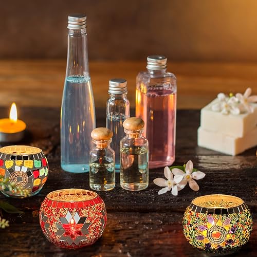 SHMILMH Glass Candle Holder Set of 4, Diwali Gift Votive Candle Holders Handmade Mosaic Glass Tealight Holders Diwali Christmas Table Decorations for Home - Image 5