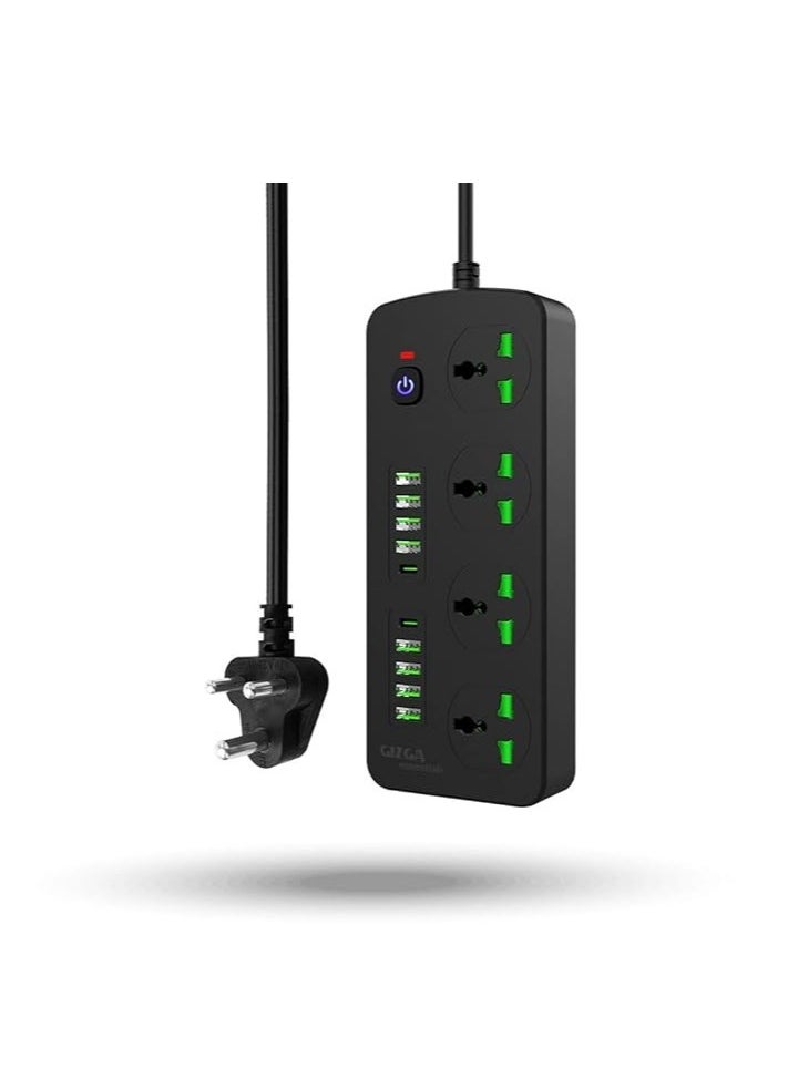 BGM Gizga Essentials Power Extension Board 8 USB 4.2A Ports, 2 PD 20W Ports, 4 Universal Thermal Trip Electrical Multi Plug Sockets, Surge Protection, Spike Guard, 3000W 16A, Flame Proof, 2m Cord Length  - Image 1
