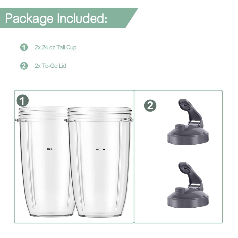 LVAINIT Blender Cups 24oz Cups with Flip-Top To-Go-Lids Fit for NutriBullet Blender 600W Pro 900W NutriBullet Replacement Parts - Image 2