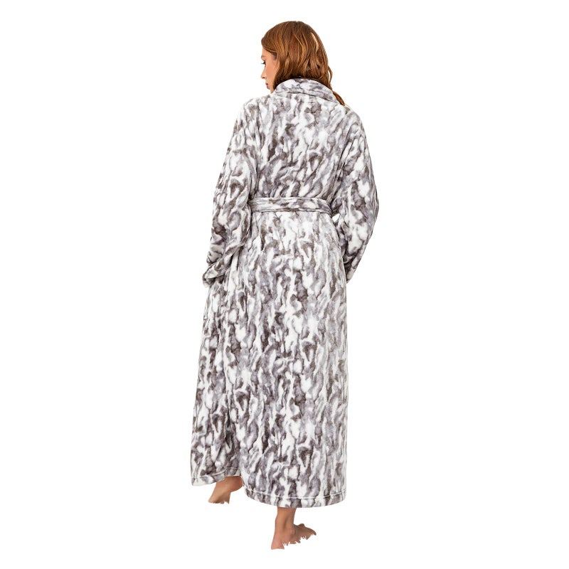 RONGTAI Fleece Robes for Women Plush Soft Warm Long Bathrobe with Pockets (Large,Gray Rabbit) - Image 2