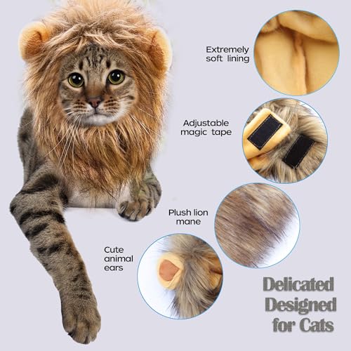 OaaXbbECco Lion Mane Wig for Cat Costume (Light Brown, Medium) - Image 2