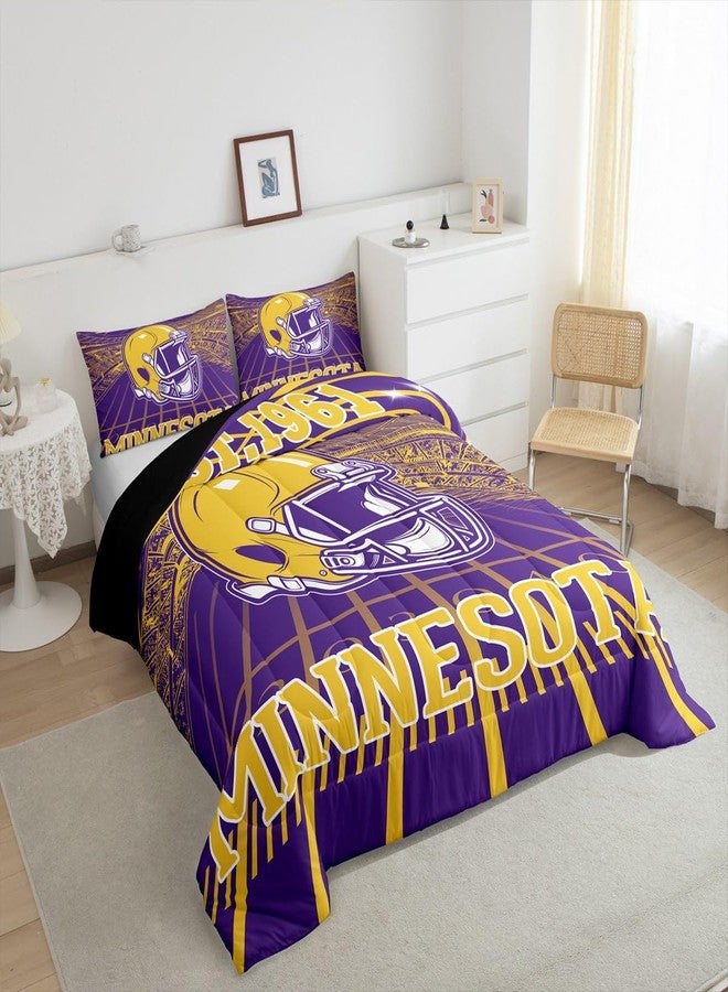 Erosebridal طقم سرير Erosebridal Football City، طقم مفروشات بألوان موسمية مستوحاة من رياضة الرجبي، طقم لحاف ثلاثي الأبعاد لمحبي الرياضة، حشوة لحاف على شكل خوذة رجبي باللونين البنفسجي والأصفر، مقاس كامل مع 2 غطاء وسادة - Image 4