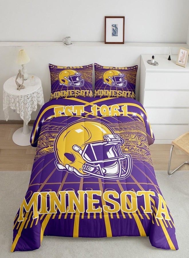 Erosebridal طقم سرير Erosebridal Football City، طقم مفروشات بألوان موسمية مستوحاة من رياضة الرجبي، طقم لحاف ثلاثي الأبعاد لمحبي الرياضة، حشوة لحاف على شكل خوذة رجبي باللونين البنفسجي والأصفر، مقاس كامل مع 2 غطاء وسادة - Image 2