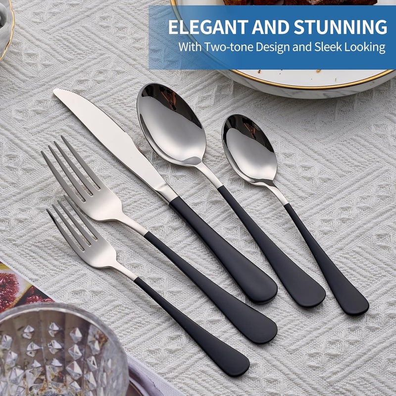 Moxinox 20-Piece Black Silverware Set, 18/0 Stainless Steel Black Handle Flatware Set, Service for 4, Modern Cutlery Set Includes Dinner Knives Forks Spoons, Mirror Polished, Dishwasher Safe - Image 4