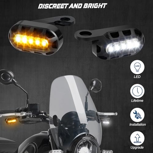 NTHREEAUTO Handlebar Motorcycle LED Turn Signals Mini Blinkers Switchback Front Turn Signal Running Light Compatible with Harley Davidson Sportster 1200 Iron 883 - Image 3