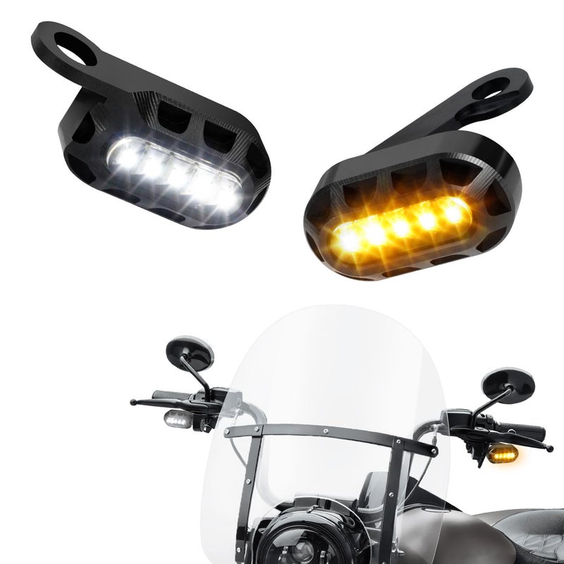 NTHREEAUTO Handlebar Motorcycle LED Turn Signals Mini Blinkers Switchback Front Turn Signal Running Light Compatible with Harley Davidson Sportster 1200 Iron 883 - Image 2