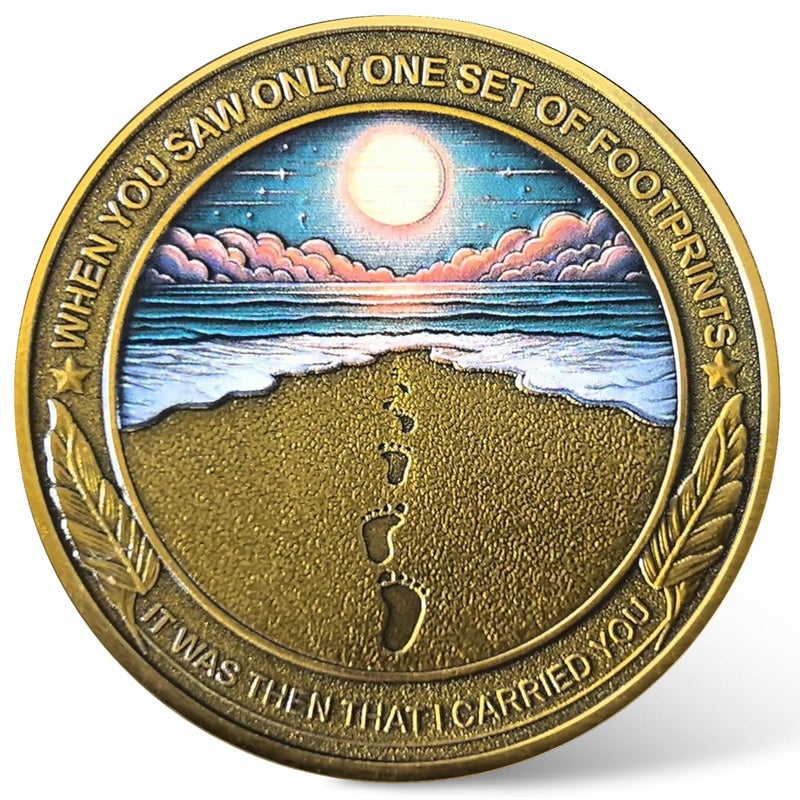 CYOUNG Footprints in The Sand Christian Challenge Coin Inspirational Scripture Medallion with DualSided Design - Image 3