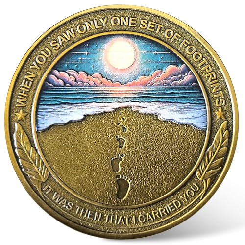 CYOUNG Footprints in The Sand Christian Challenge Coin Inspirational Scripture Medallion with DualSided Design - Image 1