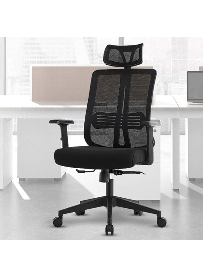 Modern mesh office chair with high back, adjustable armrests, removable headrest, 4-inch height adjustment, and 90-140 degree tilt, black - Image 1